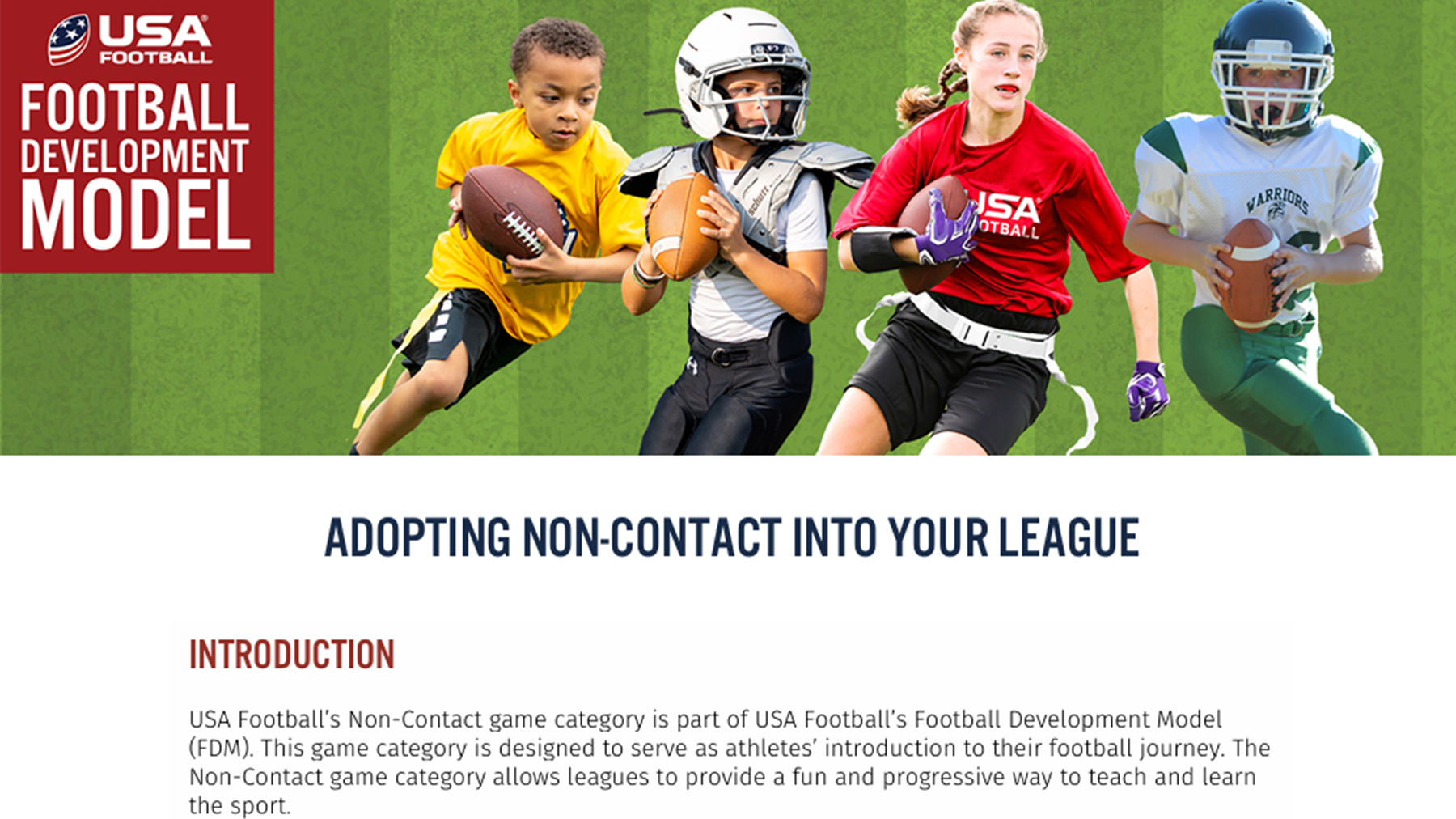 USA Football guide introduction for adopting non-contact game categories into youth leagues.